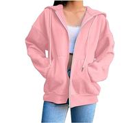 women's jackets Ladies Solid Color Zip Up Hoodies Sweatshirt Women Tops Long Sleeves Casual Fashion Loose Hooded Jackets with Pockets Pink 3XL