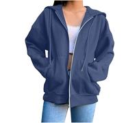 womens jackets sale clearance zip up hoodie women Women's Zip Up Hoodies Oversized Solid Color Sweatshirt With Pocket Casual under a pound items my prime membership account Dark Blue