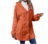 Women's Jackets Sherpa Fleece Hooded Open Front Cardigans Ladies Fall Winter Warm Long Sleeve Coat Jacquard Button Casual Loose Hoodies Side Slit Plain Outerwear