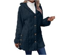 Women's Jackets Sherpa Fleece Hooded Open Front Cardigans Ladies Fall Winter Warm Long Sleeve Coat Jacquard Button Casual Loose Hoodies Side Slit Plain Outerwear