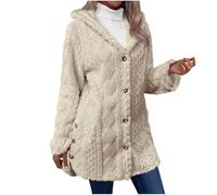 Women's Jackets Sherpa Fleece Hooded Open Front Cardigans Ladies Fall Winter Warm Long Sleeve Coat Jacquard Button Casual Loose Hoodies Side Slit Plain Outerwear