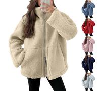 Women's Jackets, Sherpa Fleece Jacket Women Long Sleeve Oversized Warm Cozy Winter Coat Comfy Thermal Fluffy Full Zip Lapel Solid Colour Ladies Coats Casual Fashion Pockets Outerwear for Winter Fall