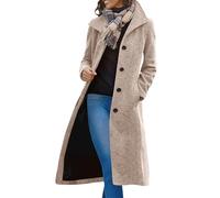 womens jackets Women's Clothing Single Breasted Autumn Winter Wool Blend Trench Coat Classic Long Warm Jackets Windbreaker Warm Outerwear Khaki XL