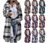 Women's Jackets Woof Blend Overcoat Checked Fleece Jacket Button down Coat Longline Sweatshirt Outerwear with Pockets Plaid Peacoat Cardigan Elegant Shacket Coats Loose Fit Loungewear