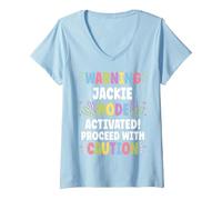 Women's Jackie Personalized Name Funny Cute Custom Jackie Name V-Neck T-Shirt, Baby Blue, Large