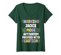 Women's Jackie Personalized Name Funny Cute Custom Jackie Name V-Neck T-Shirt, Dark Green, Small
