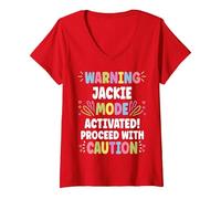Women's Jackie Personalized Name Funny Cute Custom Jackie Name V-Neck T-Shirt, Red, Small