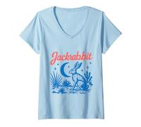 Womens Jackrabbit Tee Retro Vibe Graphic Western Aesthetic Rabbit V-Neck T-Shirt