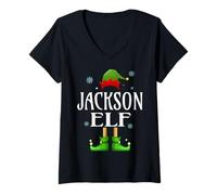 Womens JACKSON Elf Xmas Funny Men's Family Matching Christmas V-Neck T-Shirt
