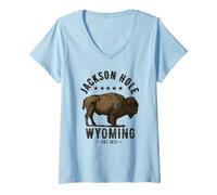 Womens Jackson Hole Wyoming Souvenir Bison WY Women Men Vintage V-Neck T-Shirt
