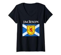 Womens Jackson Scottish Clan Family Name Scotland Flag V-Neck T-Shirt