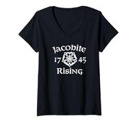 Womens Jacobite Rising 1745 White Rose Distressed Print V-Neck T-Shirt