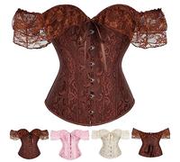 Women's Jacquard Corset Bustiers Victorian Renaissance Square Overbust Lace Up Elegant Shapewear Waist Trainer Boned Bustier Corsets Bodice Waist Cincher Body Shaper Bustiers Streetwear