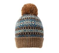 Women's Jacquard Fair Isle Knitted Bobble Hat with Yarn Pom Pom - CAMEL / ONE