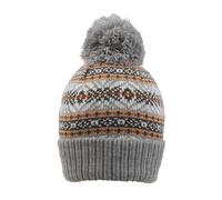 Women's Jacquard Fair Isle Knitted Bobble Hat with Yarn Pom Pom - DOVE GREY / ONE