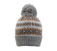 Women's Jacquard Fair Isle Knitted Bobble Hat with Yarn Pom Pom - DOVE GREY / ONE