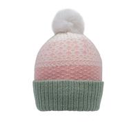 Women's Jacquard Knitted Bobble Hat with Polka Dot Pattern and Faux Fur Pom Pom