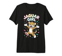 Womens Jaguar Girl Cartoon Wild Cat Retro Artwork Jungle Premium T-Shirt