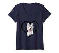Womens J'aime mon Westie, WestHighland Terrier Westie, Dog V-Neck T-Shirt