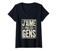 Women's J'aime Pas Les Gens Funny French Introvert Quote V-Neck T-Shirt