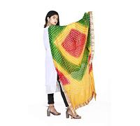 Women's Jaipuri Rajasthani Silk Bandhani Bandhej Multi-Colored Heavy Dupatta with Gota Work and latkan, Yellow-green-red, XL