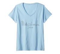 Womens Jakarta City Line: Minimalist Urban Skyline Lineart V-Neck T-Shirt
