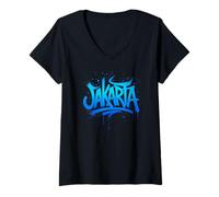Womens Jakarta Graffiti Spray Typography Street Art Design V-Neck T-Shirt