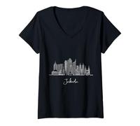 Womens Jakarta Java Skyline Asia Travel Souvenirs White Cityscape V-Neck T-Shirt