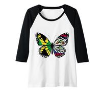 Womens Jamaica and Belize Butterfly Half Jamaican Belizean Roots Raglan Baseball Tee