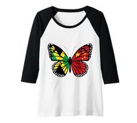 Womens Jamaica and China Mix Butterfly Half Jamaican Chinese Roots Raglan Baseball Tee