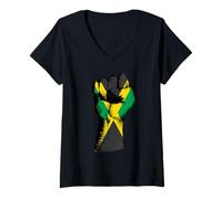 Womens Jamaica Fist Independence Day Jamaican Pride Jamaica Flag V-Neck T-Shirt