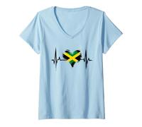 Womens Jamaica Flag Heartbeat - Patriotic Homeland Jamaica Lover V-Neck T-Shirt