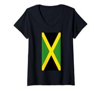 Women's Jamaica Flag Jamaican Pride Caribbean Reggae Vacation V-Neck T-Shirt