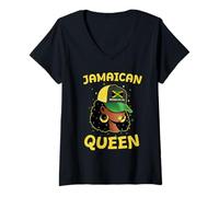 Womens Jamaica Independence Day Jamaican Flag Queen Pride Women V-Neck T-Shirt