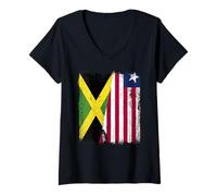 Womens Jamaica Liberia Half Flag Jamaican Liberian Jersey V-Neck T-Shirt