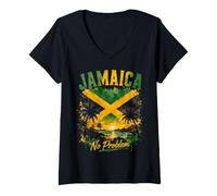 Women's Jamaica No Problem Tropical Island Sunset Beach Vibes V-Neck T-Shirt