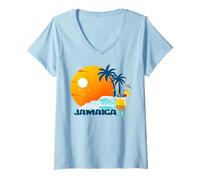 Womens Jamaica Palm Trees Huge Wave Beach Island Caribbean Souvenir V-Neck T-Shirt