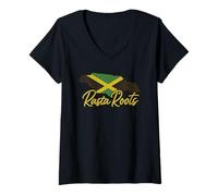 Womens Jamaica Rasta Roots Apparel Jamaican Island Flag Love Reggae V-Neck T-Shirt