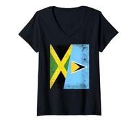 Womens Jamaica Saint Lucia Half Flag Jamaican Lucian Pride V-Neck T-Shirt