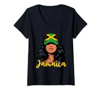 Womens Jamaican Girl Jamaica Flag Proud Afro Jamaican Women V-Neck T-Shirt
