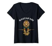 Women's Jamaican Lion of Judah Rastafari Roots Rasta Reggae Music V-Neck T-Shirt