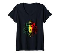 Womens Jamaican Lion Rasta Lion V-Neck T-Shirt