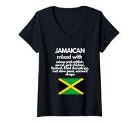 Womens Jamaican Mixed with Jamaica Food Funny Flag V-Neck T-Shirt