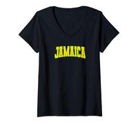 Womens Jamaican Varsity Jamaica Flag Colours Caribbean Carnival V-Neck T-Shirt