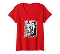 Women's James Dean_Elvis Presley V-Neck T-Shirt, Red, Large