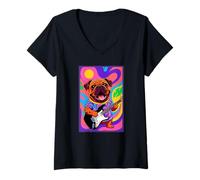 Women's Jammin Bulldog on Guitar V-Neck T-Shirt
