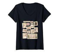 Women's Jane Austen Book Classic Literature Stamp Collage V-Neck T-Shirt