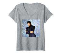 Womens Janet Jackson LA 1989 Portrait by Michael Grecco V-Neck T-Shirt