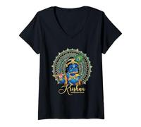 Womens Janmashtami Krishna Deity Hindu Religious Festival V-Neck T-Shirt