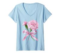 Women's January Birth Flower Pink Carnation Floral Bloom V-Neck T-Shirt